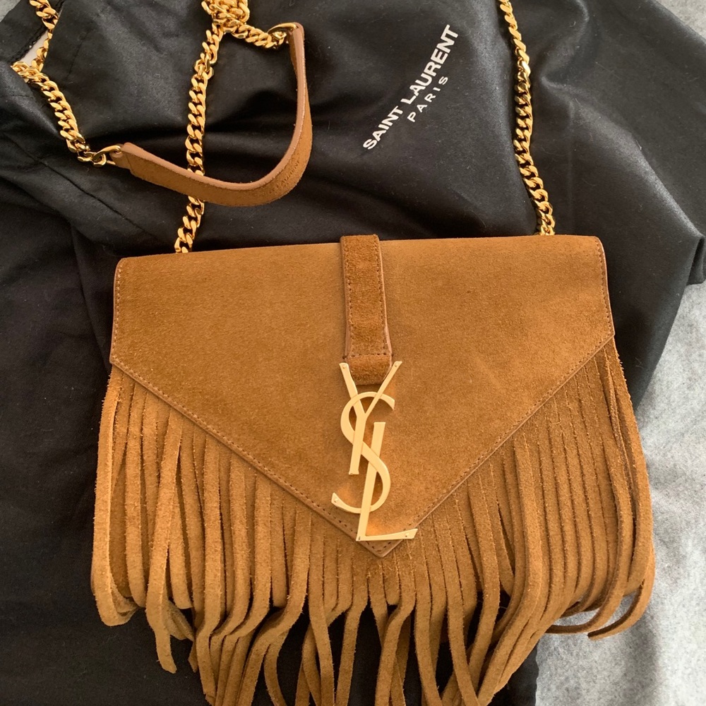 Saint Laurent brown fringe suede bag